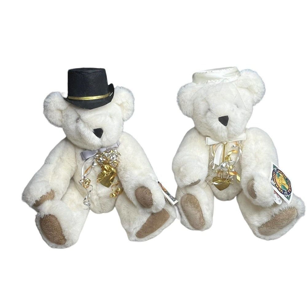 Vermont Teddy Bear Co. Jointed Anniversary Bears 1994 Plush Bride Groom Pair 16" - Picture 3 of 12